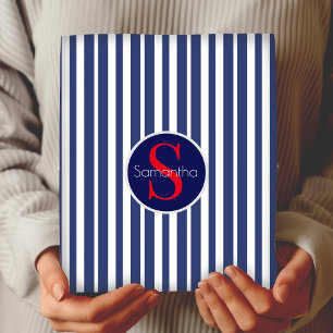 Elegantes Navy-Rot-Toile-Streifen-Initial-Monogram Geschenkpapier Set