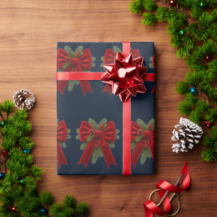 Elegantes Navy-Samt-Schleifen- und Beeren-Weihnach Geschenkpapier
