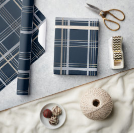 Elegantes Navy Silber Luxus Gitter Karo Muster Geschenkpapier