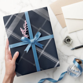 Elegantes Navy Silber Luxus Gitter Karo Muster Geschenkpapier