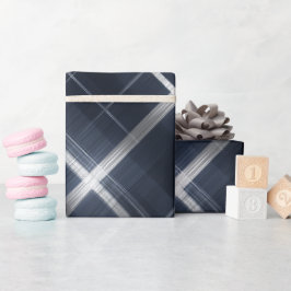 Elegantes Navy Silber Luxus Gitter Karo Muster Geschenkpapier