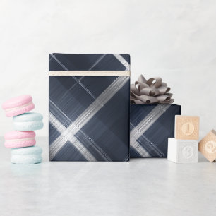 Elegantes Navy Silber Luxus Gitter Karo Muster Geschenkpapier