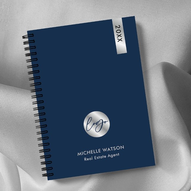 Elegantes Navy & Silve Custom Business Logo 2025 Planer (Elegant navy and silver logo business planner with your custom text)