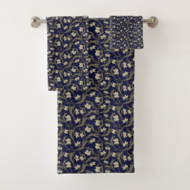 Elegantes Navy- und Beige Classic Floral Muster Badhandtuch Set