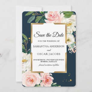 Elegantes Navy- und Blassrosa-Blumenmuster Save The Date