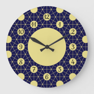 Elegantes Navy-und-Gold-Geometriekachel-Muster Große Wanduhr