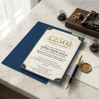 Elegantes Navy- und Gold-Jubiläumsgala zum 250. Ge Einladung
