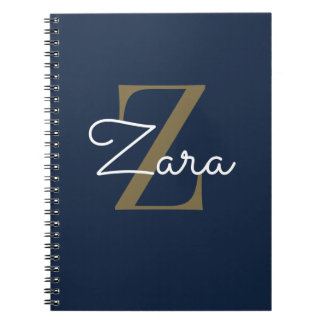 Elegantes Navy- und Gold-Monogramm personalisierte Notizblock