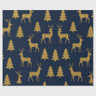 Elegantes Navy- und Gold-Rentier-Weihnachtspapier Geschenkpapier