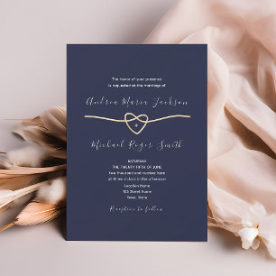 Elegantes Navy und Gold-Seil-Herz Einladung