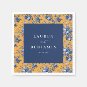 Elegantes Navy- und Orange-Blumenmuster Serviette