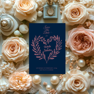 Elegantes Navy und Roségold Herz Save-the-Date Einladung