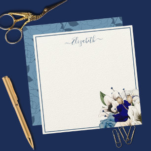 Elegantes Navy- und Staubblau-Blumen-Personalisier Mitteilungskarte