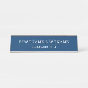 Elegantes Navy und Weiß mit Namens Titel Einfache Schreibtischnamensplakette