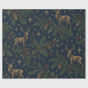 Elegantes Navy-Waldhirsch-Weihnachtspapier Geschenkpapier