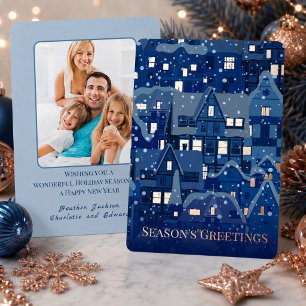 Elegantes Navy-Weihnachten mit Lichtern aus Roségo Folien Feiertagskarte