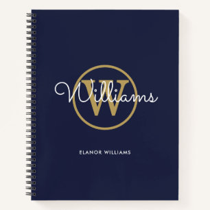 Elegantes Navyblau-Gold-Monogramm-Name Notizbuch