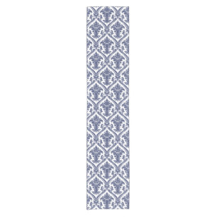 Elegantes Navyblau- und Weiß-Damaskusmuster Kurzer Tischläufer