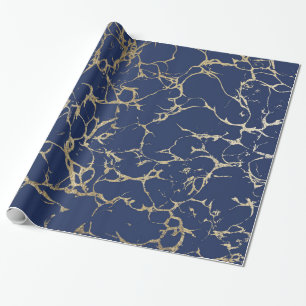 Elegantes navyblaues falsches Goldfolien-Marmor-Mu Geschenkpapier