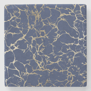 Elegantes navyblaues falsches Goldfolien-Marmor-Mu Steinuntersetzer