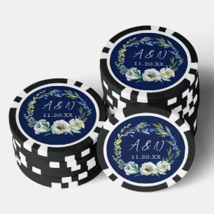 Elegantes navyblaues florales Hochzeitsmonogramm Pokerchips