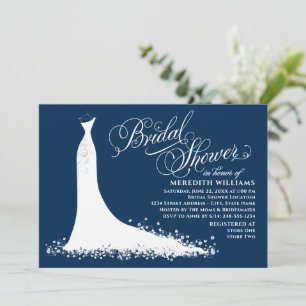 Elegantes navyblaues Hochzeitskleid Brautparty Einladung