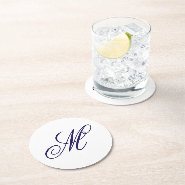 Elegantes navyblaues Monogramm Anfangsbuchstabe  Runder Pappuntersetzer (Vor Ort)