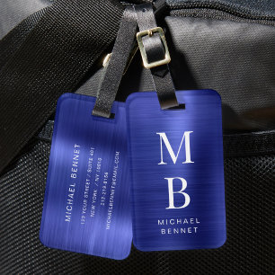 Elegantes navyblaues monogrammgeprägtes Metall Gepäckanhänger