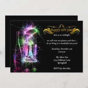 Elegantes Neon Champagne Silvester Party Einladung