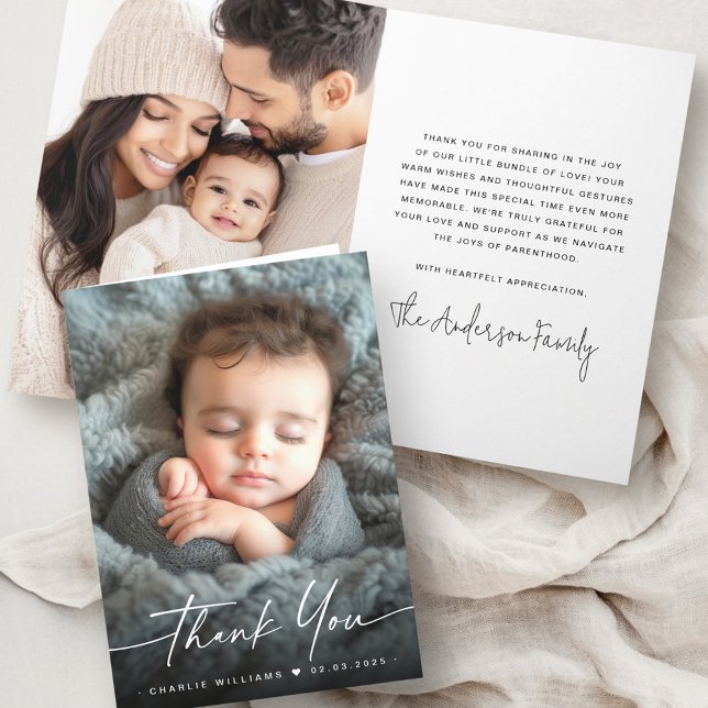 Elegantes neues Baby-Ankündigung Foto vielen Dank Dankeskarte (Elegant new baby announcement photo thank you)