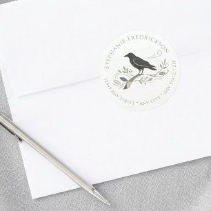 Elegantes neues Zuhause Raven Botanical Rücksendea Runder Aufkleber