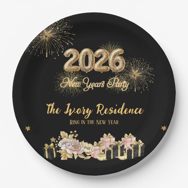 Elegantes Neujahrsfeuerwerk Pappteller (Vorderseite)