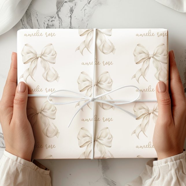 Elegantes Neutral Bow Wrapping Paper Geschenkpapier (Von Creator hochgeladen)