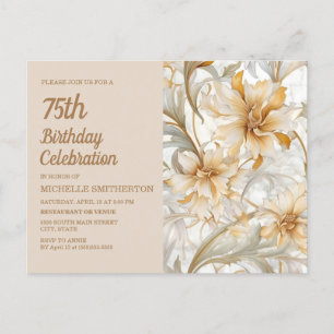 Elegantes neutrales Aquarell-Blumen-75. Geburtstag Einladungspostkarte