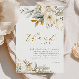 Elegantes neutrales Baby in der Blütendusche Dankeskarte