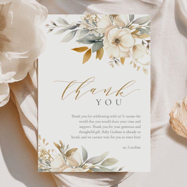 Elegantes neutrales Baby in der Blütendusche Dankeskarte (Von Creator hochgeladen)