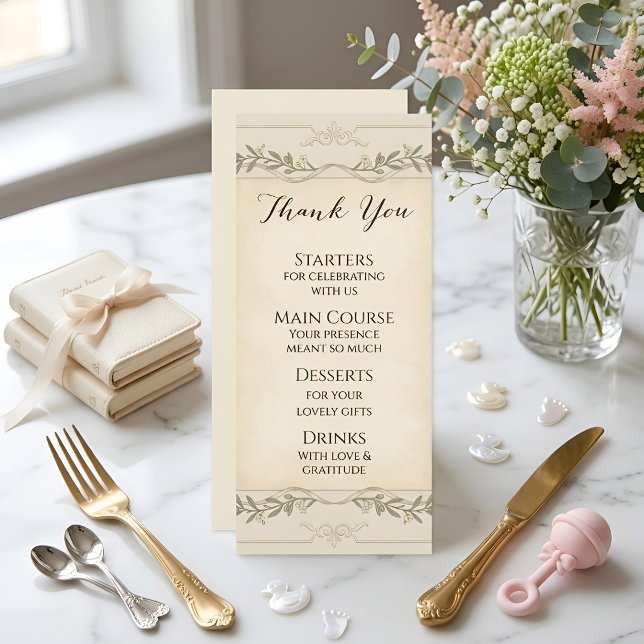 Elegantes neutrales Babyshower-Menü Menükarte (Von Creator hochgeladen)