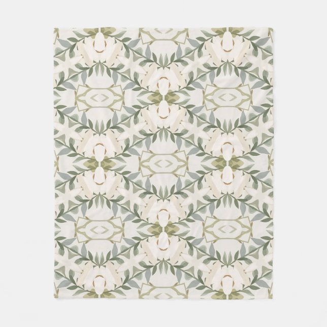Elegantes neutrales Blumenmuster Fleecedecke (Vorderseite)