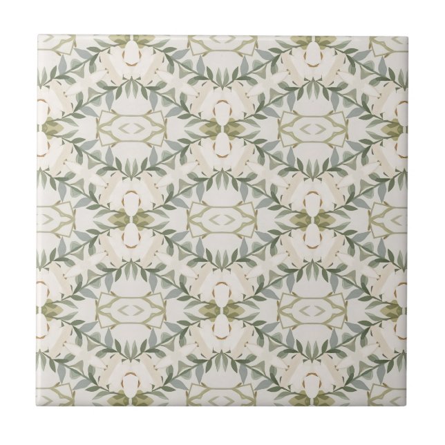 Elegantes neutrales Blumenmuster Fliese (Vorderseite)