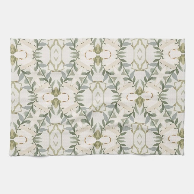 Elegantes neutrales Blumenmuster Geschirrtuch (Horizontal)