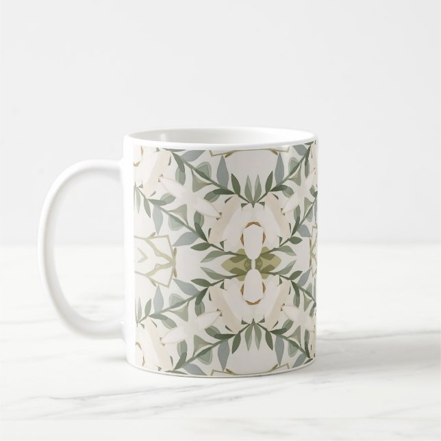 Elegantes neutrales Blumenmuster Kaffeetasse (Links)