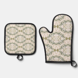 Elegantes neutrales Blumenmuster Ofenhandschuh & Topflappen-Set