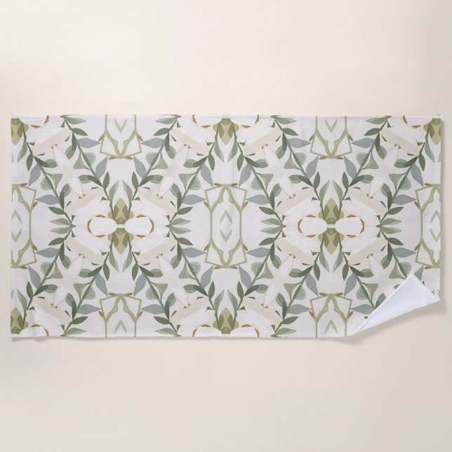 Elegantes neutrales Blumenmuster Strandtuch (Vorderseite)