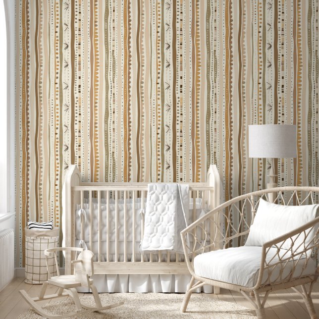 Elegantes, neutrales, braunes Beige-Boho-Linienmus Tapete (Kinder)