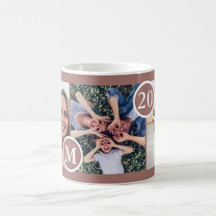 Elegantes neutrales Drei-Foto-Monogramm und Jahr Kaffeetasse