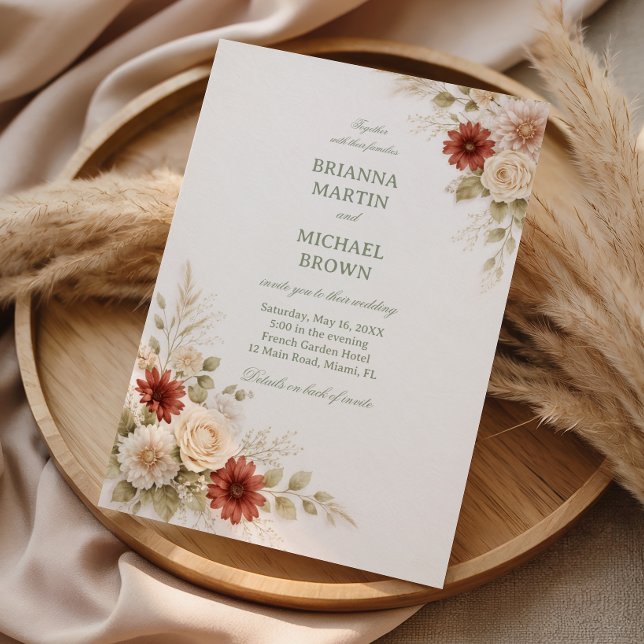 Elegantes neutrales Floral Rust Einladung (Von Creator hochgeladen)