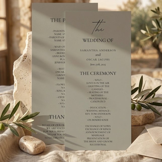 Elegantes neutrales Hochzeitsprogramm Menükarte (Von Creator hochgeladen)