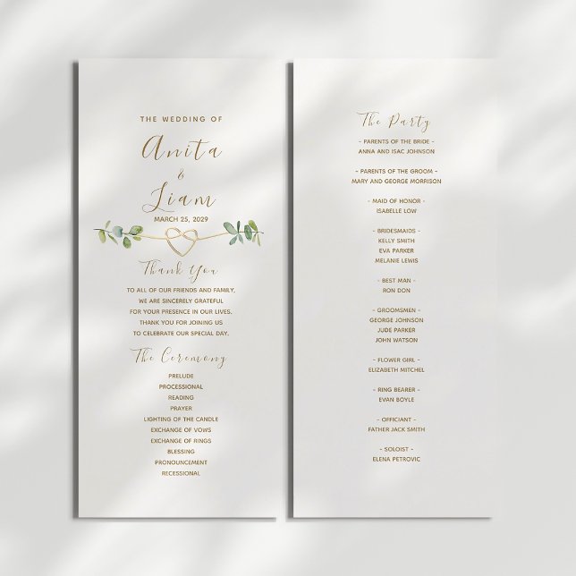 Elegantes neutrales Hochzeitsprogramm mit Grün (Von Creator hochgeladen)