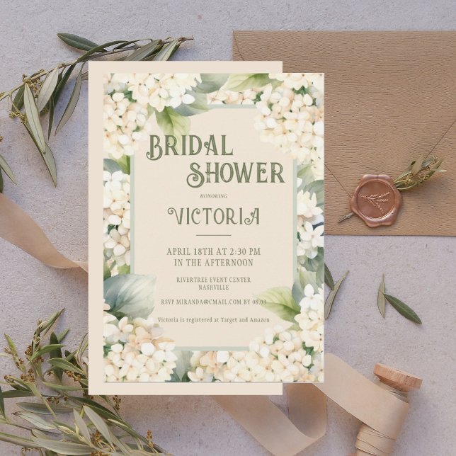 Elegantes neutrales Hydrangea-Brautparty Einladung (Von Creator hochgeladen)