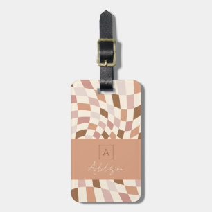 Elegantes neutrales kariertes personalisiertes Mon Gepäckanhänger